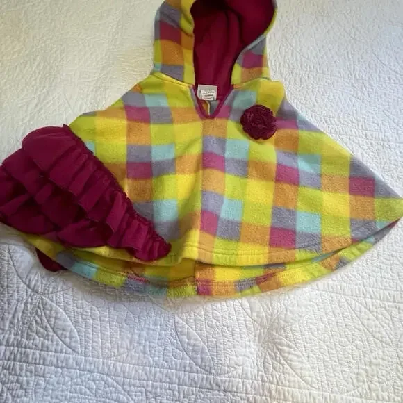 A Million Polkadots Plaid Hooded Poncho Colorful Plaid  with Ruffles 18 Months - Picture 5 of 11